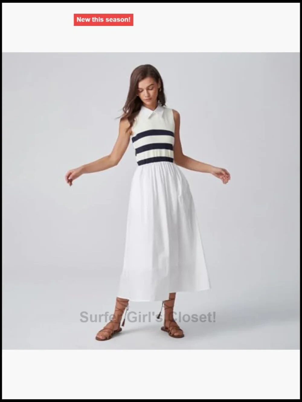 Sleeveless Stripe Knit A-Line Midi Dress Cotton Casual Summer